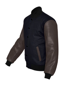 Original American Varsity Dark Brown Leather Sleeve Letterman College Baseball Men Wool Jackets #DBRSL-BSTR-BB_BBand