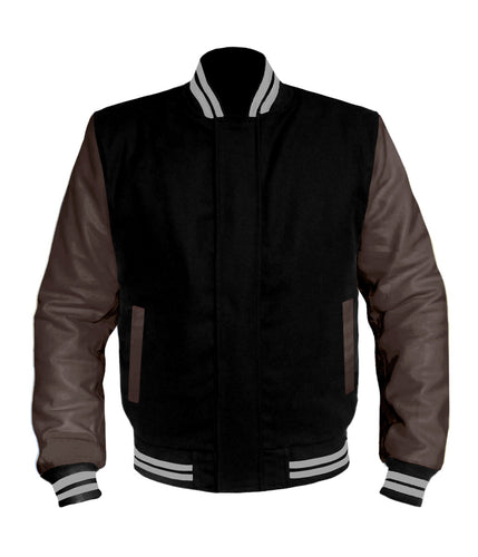 Original American Varsity Dark Brown Leather Sleeve Letterman College Baseball Women Wool Jackets #DBRSL-GYSTR-BZ