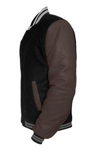 Original American Varsity Dark Brown Leather Sleeve Letterman College Baseball Men Wool Jackets #DBRSL-GYSTR-BZ