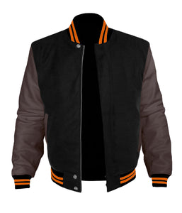 Original American Varsity Dark Brown Leather Sleeve Letterman College Baseball Men Wool Jackets #DBRSL-ORSTR-BZ