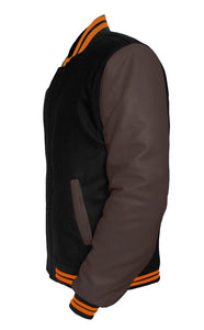 Original American Varsity Dark Brown Leather Sleeve Letterman College Baseball Kid Wool Jackets #DBRSL-ORSTR-BZ