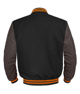 Original American Varsity Dark Brown Leather Sleeve Letterman College Baseball Kid Wool Jackets #DBRSL-ORSTR-BZ