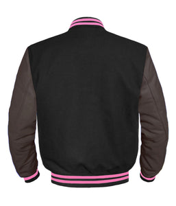 Original American Varsity Dark Brown Leather Sleeve Letterman College Baseball Kid Wool Jackets #DBRSL-PKSTR-BZ