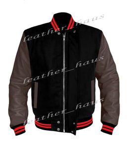 Original American Varsity Dark Brown Leather Sleeve Letterman College Baseball Women Wool Jackets #DBRSL-RSTR-BZ