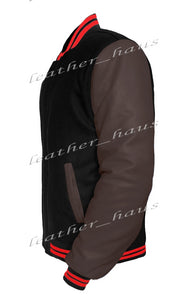 Original American Varsity Dark Brown Leather Sleeve Letterman College Baseball Women Wool Jackets #DBRSL-RSTR-BZ