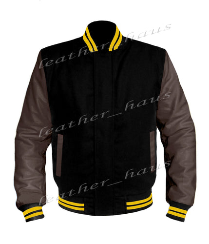 Original American Varsity Dark Brown Leather Sleeve Letterman College Baseball Women Wool Jackets #DBRSL-YSTR-BZ