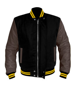 Original American Varsity Dark Brown Leather Sleeve Letterman College Baseball Kid Wool Jackets #DBRSL-YSTR-BZ