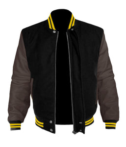 Original American Varsity Dark Brown Leather Sleeve Letterman College Baseball Kid Wool Jackets #DBRSL-YSTR-BZ