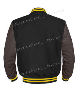 Original American Varsity Dark Brown Leather Sleeve Letterman College Baseball Women Wool Jackets #DBRSL-YSTR-BZ