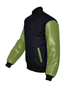 Original American Varsity Green Leather Sleeve Letterman College Baseball Women Wool Jackets #GRSL-BSTR-BB-BBAND