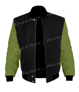 Original American Varsity Green Leather Sleeve Letterman College Baseball Men Wool Jackets #GRSL-BSTR-BZ