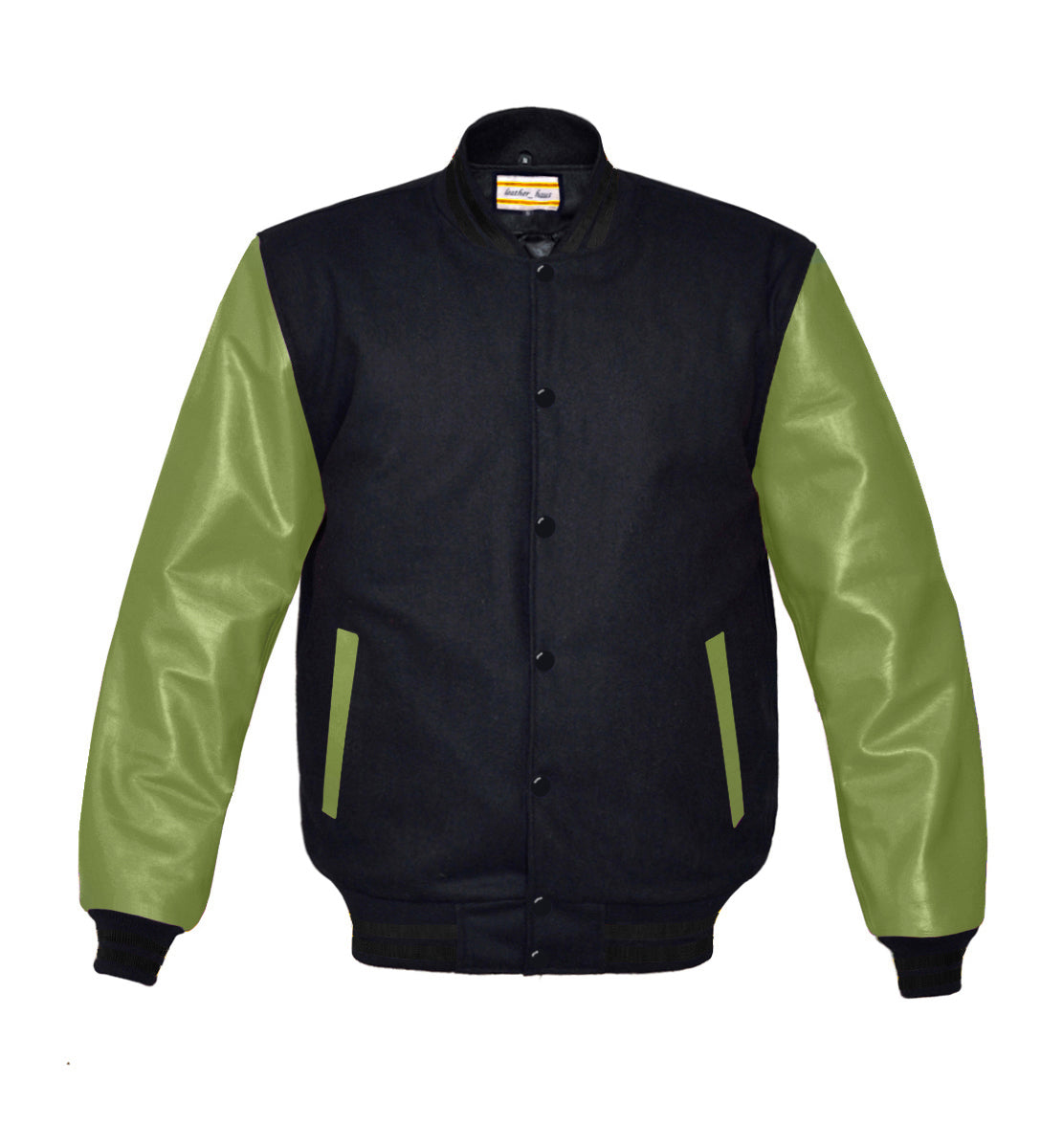 Varsity Letterman Bomber Baseball Forest Green Wool & Gray Leather  Sleeve jacket