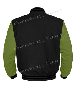 Original American Varsity Green Leather Sleeve Letterman College Baseball Men Wool Jackets #GRSL-BSTR-BZ