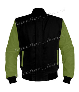 Original American Varsity Green Leather Sleeve Letterman College Baseball Kid Wool Jackets #GRSL-BBAND-BZ