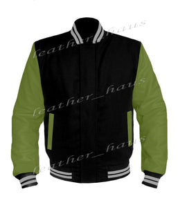 Original American Varsity Green Leather Sleeve Letterman College Baseball Kid Wool Jackets #GRSL-GYSTR-BZ