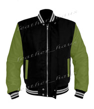 Load image into Gallery viewer, Original American Varsity Green Leather Sleeve Letterman College Baseball Kid Wool Jackets #GRSL-GYSTR-BZ