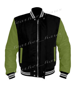 Original American Varsity Green Leather Sleeve Letterman College Baseball Kid Wool Jackets #GRSL-GYSTR-BZ