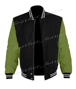 Original American Varsity Green Leather Sleeve Letterman College Baseball Men Wool Jackets #GRSL-GYSTR-BZ