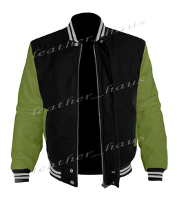 Original American Varsity Green Leather Sleeve Letterman College Baseball Kid Wool Jackets #GRSL-GYSTR-BZ