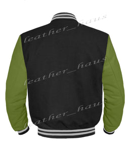 Original American Varsity Green Leather Sleeve Letterman College Baseball Kid Wool Jackets #GRSL-GYSTR-BZ