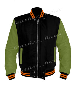 Original American Varsity Green Leather Sleeve Letterman College Baseball Women Wool Jackets #GRSL-ORSTR-BZ