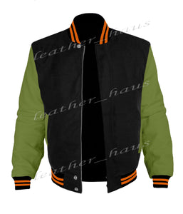 Original American Varsity Green Leather Sleeve Letterman College Baseball Kid Wool Jackets #GRSL-ORSTR-BZ