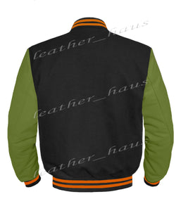 Original American Varsity Green Leather Sleeve Letterman College Baseball Women Wool Jackets #GRSL-ORSTR-BZ