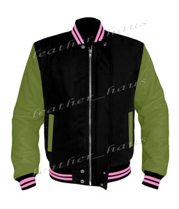 Original American Varsity Green Leather Sleeve Letterman College Baseball Kid Wool Jackets #GRSL-PKSTR-BZ