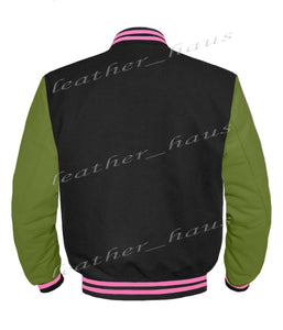 Original American Varsity Green Leather Sleeve Letterman College Baseball Kid Wool Jackets #GRSL-PKSTR-BZ