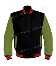 Load image into Gallery viewer, Original American Varsity Green Leather Sleeve Letterman College Baseball Men Wool Jackets #GRSL-RSTR-BZ