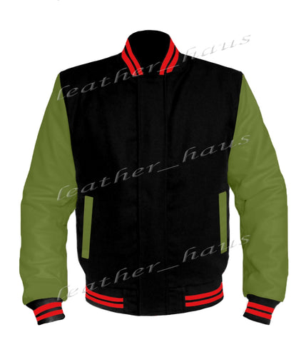 Original American Varsity Green Leather Sleeve Letterman College Baseball Men Wool Jackets #GRSL-RSTR-BZ