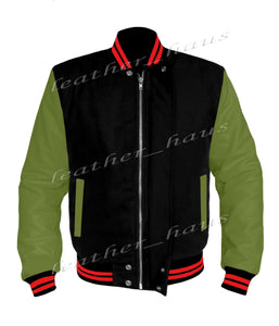 Original American Varsity Green Leather Sleeve Letterman College Baseball Men Wool Jackets #GRSL-RSTR-BZ