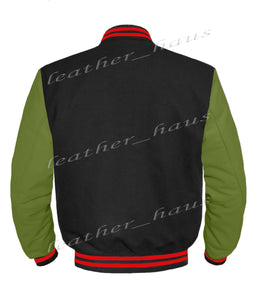 Original American Varsity Green Leather Sleeve Letterman College Baseball Kid Wool Jackets #GRSL-RSTR-BZ