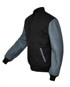 Superb Genuine Grey Leather Sleeve Letterman College Varsity Men Wool Jackets #GYSL-BSTR-BB