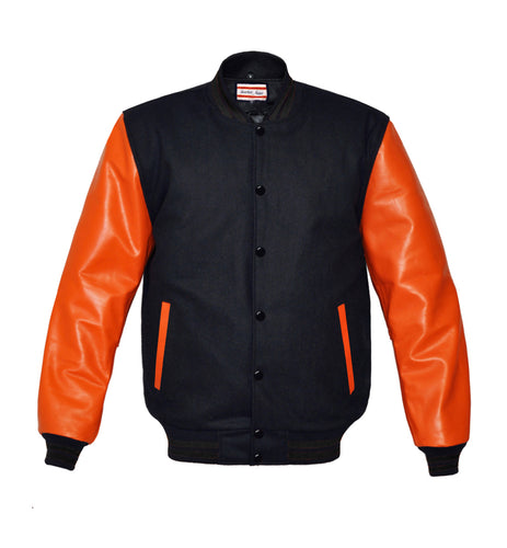 Superb Genuine Orange Leather Sleeve Letterman College Varsity Men Wool Jackets #ORSL-BSTR-BB