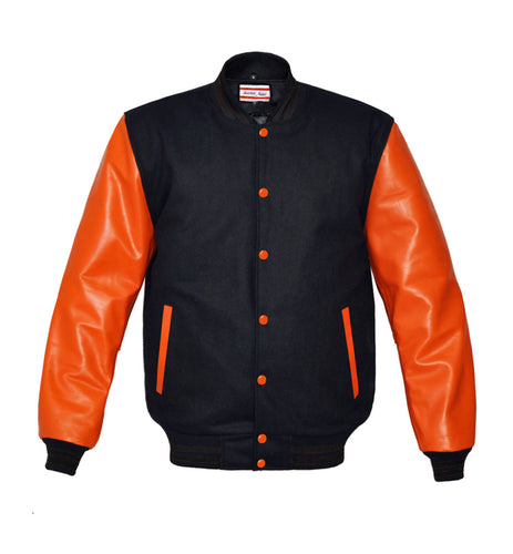 Superb Genuine Orange Leather Sleeve Letterman College Varsity Kid Wool Jackets #ORSL-BSTR-OB