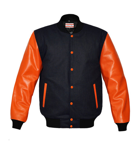 Original American Varsity Real Orange Leather Letterman College Baseball Women Wool Jackets #ORSL-BSTR-OB-Bband