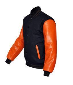 Superb Genuine Orange Leather Sleeve Letterman College Varsity Women Wool Jackets #ORSL-BSTR-BB
