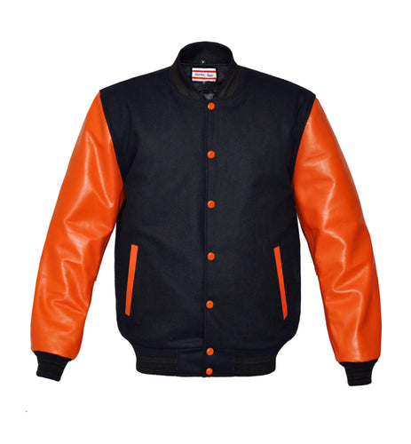 Superb Genuine Orange Leather Sleeve Letterman College Varsity Men Wool Jackets #ORSL-BSTR-OB