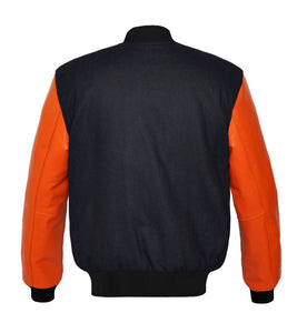 Original American Varsity Real Orange Leather Letterman College Baseball Men Wool Jackets #ORSL-BSTR-BB-Bband