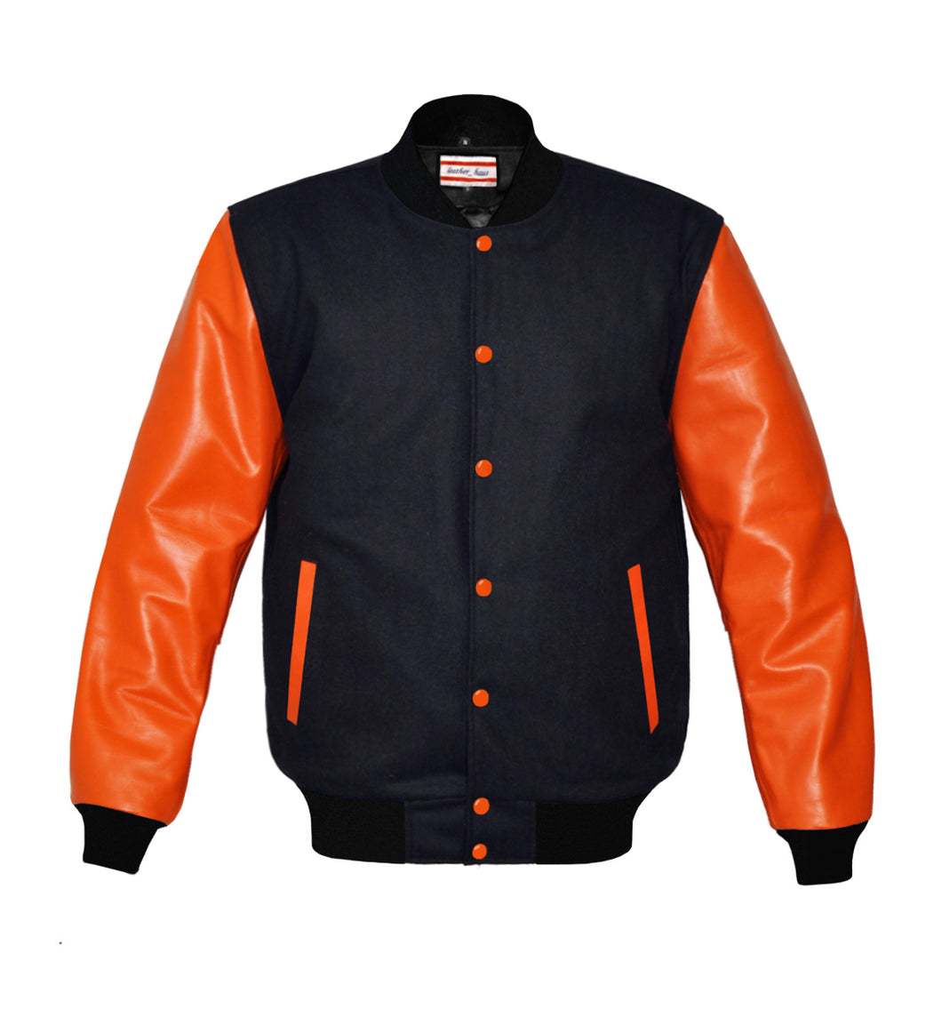 Original American Varsity Real Orange Leather Letterman College Baseball Men Wool Jackets #ORSL-BSTR-OB-Bband