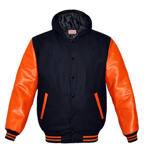 Superb Genuine Orange Leather Sleeve Letterman College Varsity Kid Wool Jackets #ORSL-ORSTR-BB-H