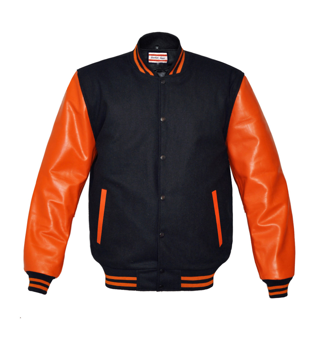 Original American Varsity Real Orange Leather Letterman College Baseball Men Wool Jackets #ORSL-ORSTR-BB-BBand