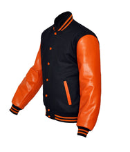 Load image into Gallery viewer, Original American Varsity Real Orange Leather Letterman College Baseball Kid Wool Jackets #ORSL-ORSTR-OB-BBand
