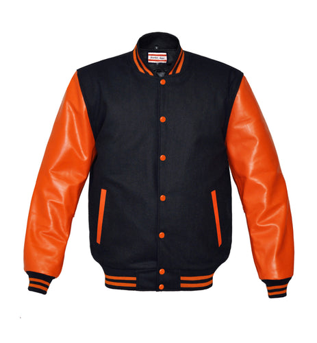 Superb Genuine Orange Leather Sleeve Letterman College Varsity Kid Wool Jackets #ORSL-ORSTR-OB
