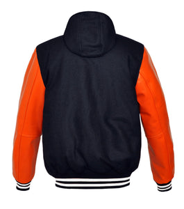 Superb Orange Leather Sleeve Original American Varsity Letterman College Baseball Kid Wool Hoodie Jackets #ORSL-WSTR-WB-H-BBand