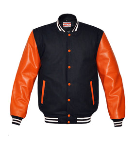 Original American Varsity Real Orange Leather Letterman College Baseball Men Wool Jackets #ORSL-WSTR-OB-BBand