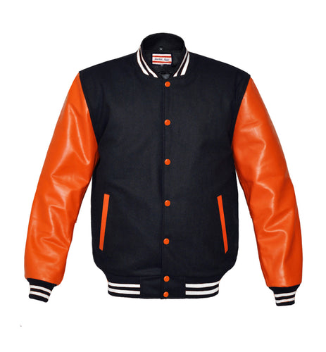 Superb Genuine Orange Leather Sleeve Letterman College Varsity Kid Wool Jackets #ORSL-WSTR-OB