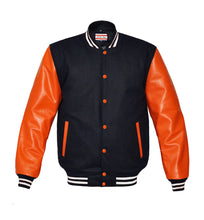 Load image into Gallery viewer, Superb Genuine Orange Leather Sleeve Letterman College Varsity Women Wool Jackets #ORSL-WSTR-OB