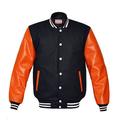 Superb Genuine Orange Leather Sleeve Letterman College Varsity Kid Wool Jackets #ORSL-WSTR-WB
